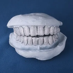 Grelha de dentes de ouro maciço 10K 14K 18K prata S925 personalizada de fábrica com gelo VVS Moissanite Lab Natural diamante grelha para dentes