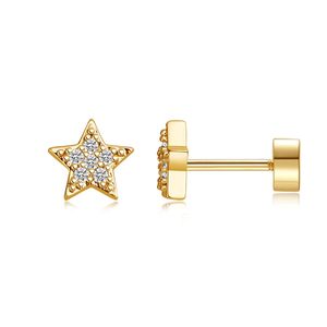 Boucles d'oreilles à dos plat en or jaune 14 carats plaqué or avec zircone cubique pour femmes |    Bijoux de piercing Helix |   Petites boucles d'oreilles en cristal - Product Image 4