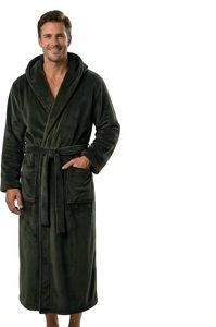 <strong>Mens</strong> Robes Big Tall Hood Two Tone Flannel Fleece Contrast Bathrobe Full Length Plush Long <strong>House</strong> <strong>Coat</strong> 100 Polyester - Product Image 6