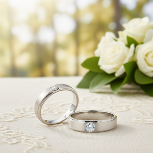 Simple Looking Real Diamond <b>Couple</b> Wedding Band 14k White Gold - Product Image 3