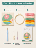 Kits de Bordado con Aguja Mágica con Hilos con Diseño de Atardecer y Aros de Bordado para Adultos y Niños