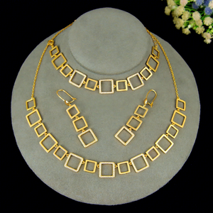 Conjunto de Joyería de Diseño Sencillo y Elegante, Chapado en Oro de 21k, Collar con Circonitas Italianas, Juego de 3 Piezas para Mujer, Estilo Vintage para Uso Diario y Fiestas - Product Image 2
