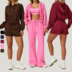2025 Women Winter Clothes 2 Piece Short Set Casual Leggings Gym Sportswear Cropped Jackets Set for Women