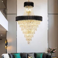 Grands lustres d'escalier en cristal de luxe, longue suspension en spirale, éclairage suspendu, salon, villa, or, noir, lustre