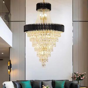 Grandi lampadari di scale di cristallo di lusso <span class=keywords><strong>a</strong></span> spirale lunga illuminazione <span class=keywords><strong>a</strong></span> <span class=keywords><strong>sospensione</strong></span> <span class=keywords><strong>a</strong></span> <span class=keywords><strong>sospensione</strong></span> soggiorno Villa <span class=keywords><strong>sospensione</strong></span> oro <span class=keywords><strong>nero</strong></span> Lustre - Product Image 4