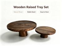 Ensemble de tables rondes en bois d'acacia, support à gâteau en bois, 2 tables d'appoint gigognes, table basse en bois massif avec pieds cylindriques