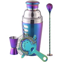 Ensemble de shaker à cocktails rotatif 4 pièces en acier inoxydable avec doseur, passoire et cuillère de bar pour bar à domicile et Whisky Sour