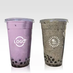 Custom Printed Clear 12 16 20 24oz Pp Pet Transparent Disposable Plastic Cup With Lid Boba Bubble Milk Tea Cup