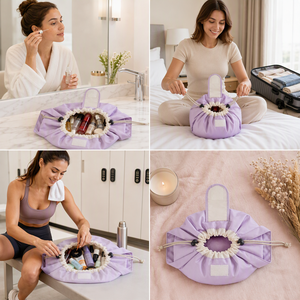 Lazy Drawstring Makeup <b>Bag</b> 29cm Flat Lay Cosmetic <b>Bag</b> Travel <b>Toiletry</b> Organizer Large Capacity Open Flat Quick Access Women Gift - Product Image 4