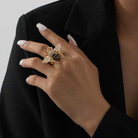 Bague pour femme en métal avec perles et ailes d'abeille, motif animal mignon et créatif