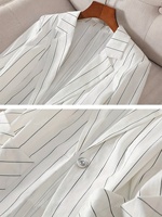 Blazer pour femme à rayures verticales blanches et noires, veste de costume à bouton unique, revers cranté, manches longues, coupe ajustée, manteau de bureau