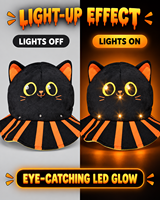 Chapeau en peluche chat noir lumineux personnalisé pour Halloween, accessoire de costume LED fantaisie pour événements