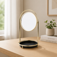 Ensemble de miroir de courtoisie rond avec plateau de rangement 360 °   Miroir de maquillage de haute qualité avec cadre doré rotatif, personnalisé, pour table de toilette