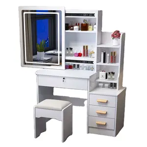 Luxury Modern Makeup Glass With LED Light Makeup Mirror Wooden Dressing Table For Bedroom Furniture