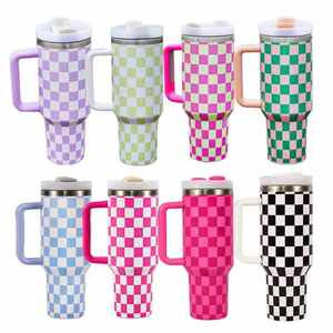 Gobelet de voyage isotherme personnalisé en acier inoxydable 304 de 40 oz, anti-fuite, sans BPA, avec poignée noire et dorée, paille, maintien thermique sous vide de 6 à 12 heures - Product Image 1