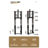 Fourche inversée à suspension pneumatique de 20 pouces, fourche inversée à double couronne, pour vélo électrique 4.0
