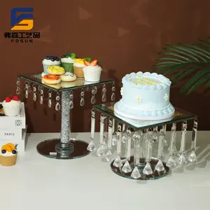 Crystal wedding cake stand party dessert display cake tray flower stand display tray low MOQ customized size cake display plate