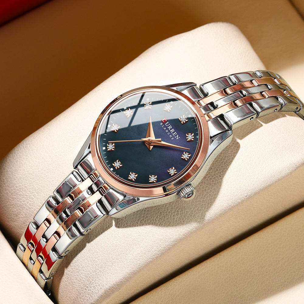 CURREN 9111 Casual Fashion Ladies Luminous Wristwatch Luxury Women  Stainless Steel Watch Simple Diamonds Dial Watches for Girls
