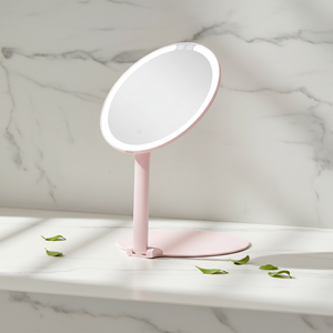 <strong>Compact</strong> LED Lighted Foldable Round Single-Sided 1x Magnification Portable Desktop &amp; Travel Cosmetic <strong>Mirror</strong> - Product Image 5