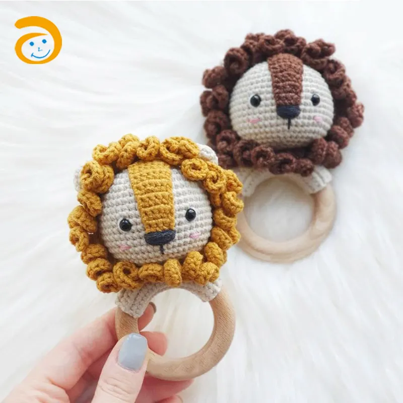 Promotional Hot Sale Natural Knitting Diy Cute Cartoon Animals Crochet Baby WoodenTeether