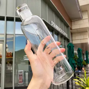 Botol Air Minum Transparan Kapasitas Besar Portabel, Gelas Borosilikat Tinggi Skala Waktu Botol Air Minum Langsung 750Ml