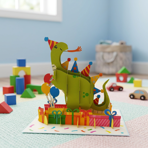 Carte pop-up 3D dinosaure pour Thanksgiving et anniversaire, carte en papier découpée à l'emporte-pièce motif animal de dessin animé, cadeau pour enfants, décoration de fête, impression offset - Product Image 1