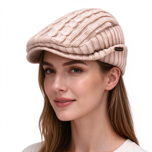 Gorro Ivy Plano de Punto, Mezcla de Lana, Cálido para Invierno, con Visera Corta, Unisex, para Viajes al Aire Libre y Uso Casual - Product Image 1