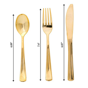 Commercio all'ingrosso usa e getta per uso alimentare in plastica senza BPA forchetta con coltello dorato cucchiaio bacchette Set di bistecca occidentale Dessert straniero - Product Image 4