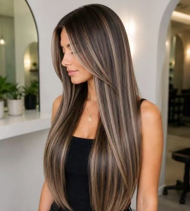 Extensions de cheveux humains Greathairgroup de qualité salon, cheveux russes Remy, blonds avec mèches brunes, double trame, nouées à la main - Product Image 1