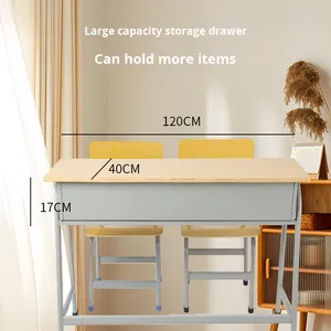 Mesa y silla de aula de primaria de madera, muebles escolares, asientos dobles ajustables en altura, juego de escritorio y silla para estudiantes para la escuela - Product Image 3