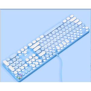 Lindo Set de Teclado Mecánico Steampunk Rosa, Diseño en Azul y Blanco, Teclas con Sublimación Térmica, Cableado con Control de Perilla para PC - Product Image 3