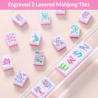 Jeu de Mahjong Américain Rose à Motifs Floraux Entièrement Imprimés, Ensemble Complet de 160 Tuiles en Mélamine avec Sac, Supports et Poussoirs, Cadeau de Fête