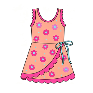 Robe d'été décontractée sans manches pour fillette, motif floral, écologique, avec short intégré et ourlet festonné, idéale pour l'activité sportive (ODM) - Product Image 3