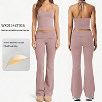 Ensemble de yoga 2 pièces pour femme, couleur chair, doux pour la peau, avec haut dos nu à nouer et bas taille haute rembourré 3D à effet push-up, idéal pour le Pilates et l'entraînement