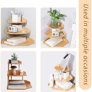 Three Tier <b>Corner</b> Shelf Wooden <b>Standing</b> Multipurpose Storage Rack For Bathroom Kitchen Desktop Organization - Product Image 5
