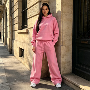 Set da <span class=keywords><strong>Donna</strong></span> Personalizzato OEM: Felpa con Cappuccio Rosa e <span class=keywords><strong>Pantaloni</strong></span> <span class=keywords><strong>Larghi</strong></span> in Pile, Stile Casual Chic e Streetwear - Product Image 1