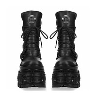 Bottes de combat gothiques punk pour femmes avec fermeture éclair latérale, plateforme, multiples boucles, rivets, semelle crantée, bottines épaisses OEM ODM Vente en gros