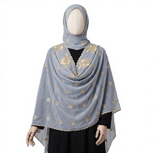 En gros Châle en mousseline pour femme, motif bouquet de tournesols brodé or style tulipe, avec bordure en dentelle, léger et respirant, OEM ODM - Product Image 1