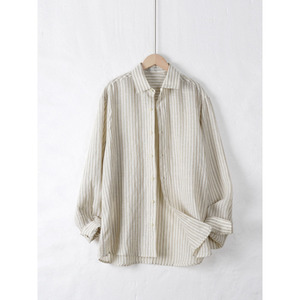 100%リネンストライプメンズ長袖シャツ春夏カジュアルリネンシャツ - Product Image 5