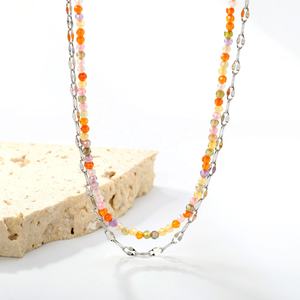 Joyería de Moda al por Mayor, Collar de Doble Capa, Chapado en Oro de 18K, Acero Inoxidable, Collar con Cuentas de Cristal Coloridas para Mujer - Product Image 6