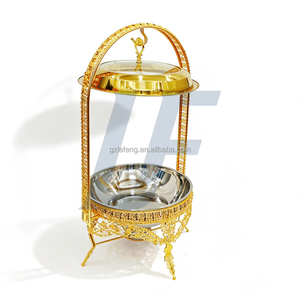 Paslanmaz Çelik Büfe Ocak Dairesel Asma Kapaklı Altın Sıcak Tencere Güveç 8L Kapasiteli Elektrikli Isıtıcı Otel İçin Yiyecek Isıtıcısı - Product Image 4