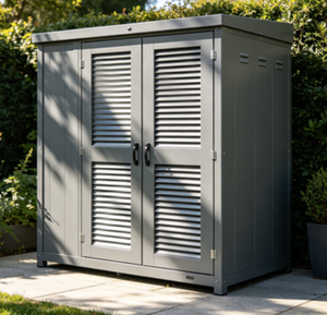 Armoire de rangement extérieure <span class=keywords><strong>en</strong></span> <span class=keywords><strong>bois</strong></span> durable de grande capacité avec ventilation, <span class=keywords><strong>coffre</strong></span> à outils de <span class=keywords><strong>jardin</strong></span> moderne et étanche pour patio et cour arrière - Product Image 3