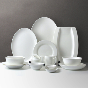 Service de table en porcelaine fine, collection hôtelière (assiettes et bols), service de table de mariage en céramique blanche - Product Image 1
