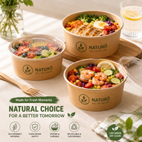 Couvercle de bol à salade en carton biodégradable et compostable, enduit aqueux, pour la vente en gros aux déli-comptoirs végétaliens et aux cuisines gourmet