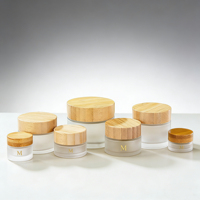 Emballage cosmétique personnalisé, flacon en verre mat, pot à crème pour le visage, pot à crème en verre givré avec couvercle en bambou