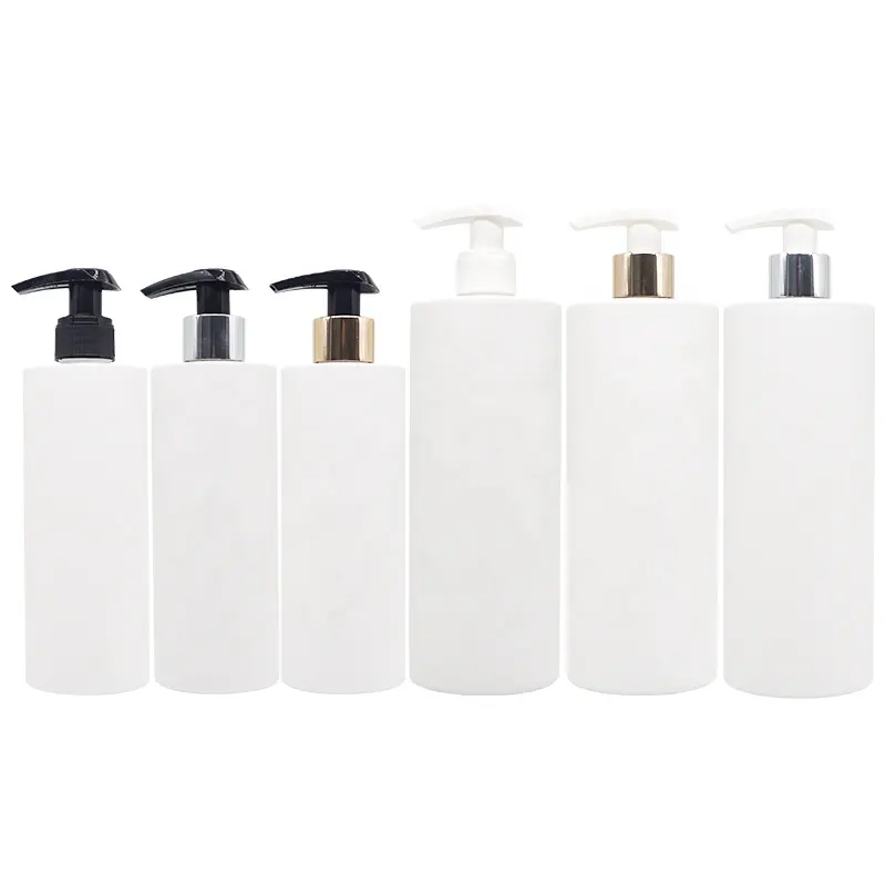 Lusso 300ml 500ml bianco opaco rotondo vuoto balsamo doccia gel confezione in plastica shampoo pompa bottiglia con dispenser di lozione