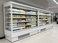 Réfrigérateur commercial vertical à rideau d'air, 5 niveaux réglables, étagères ouvertes, pour boissons et produits laitiers