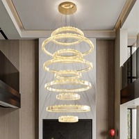 Haut de gamme cher marque K9 anneaux lustre en cristal prisme pour Double hauteur salon Villa escalier