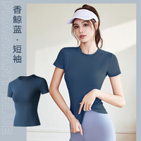 Camiseta Deportiva Ligera y Reciclable de Spandex para Mujer, Transpirable, de Manga Corta, para Yoga y Running