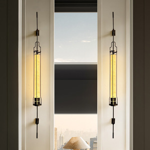 New Chinese Style <b>Wall</b> Lamp Led E27 <b>Switch</b> Control For Hotel Tea Room Villa Long Slim Design Gold Gun Black - Product Image 3